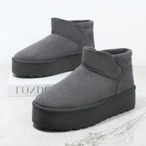 Gray Fur Lined Flatform Slip On Ankle Boots NEW